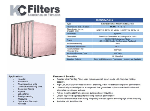 Filtro Bolsa Para Aire Acondicionado 24x24x22 Merv 8 3-pack