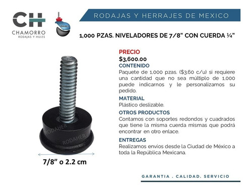 Nivelador Perilla Regatón 7/8 Con Cuerda De 1/4 Paq. 1,000