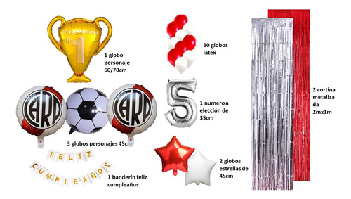 Kit Decoración River Plate Globos+cortina+banderin Rojo
