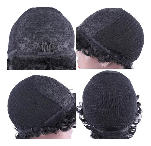 Peruca De Cabelo Humano Curto Tipo Preto Cacho Áfro + Touca