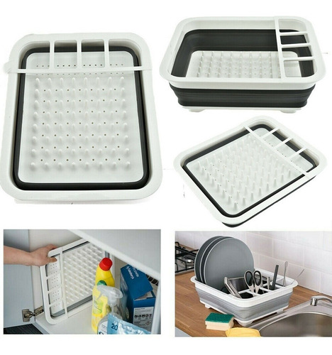 Escorredor Louças Prato Talheres Silicone Retrátil Dobrável Cor Azul