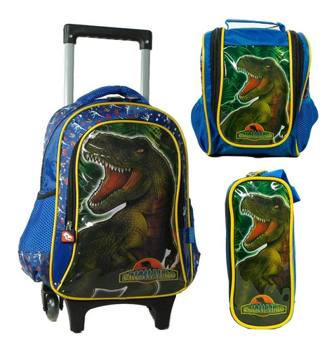 Mochila Infantil Menino Dinossauro Lancheira + Es Até 5 Anos