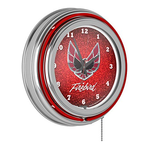 Reloj De Neón De Doble Anillo Cromado Rojo Pontiac Fir...