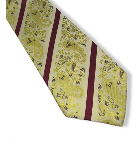 Gravata Seda Clássica Jacquard Paisley Comprimento 140 Cm Cor Amarelo Desenho Do Tecido Listras