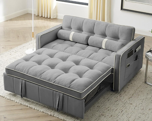 Sofá Cama Convertible C/almohada Y Bolsillos; Gris, Lktart