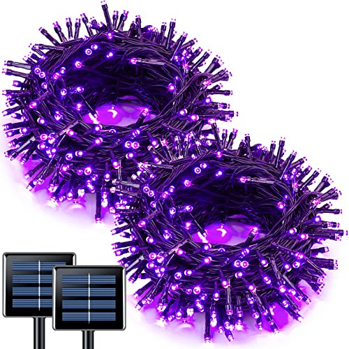 2 Luces Solares Moradas Halloween, 100 Led, 42.7 Pies, ...