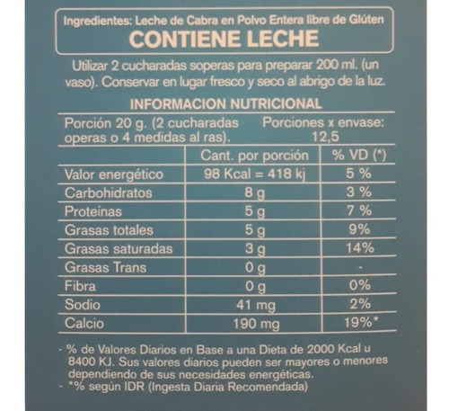 Imagen 2 de 10 de Leche De Cabra En Polvo Entera La Primera 6 X 250gs Sin Tacc