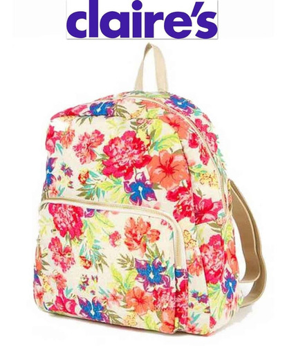 Backpack Bolsa Claires Mochila Beige Dorada Flores Padrisima