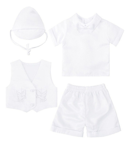 Traje Bebé Niño Bautizo Paloma Blanco Conjunto Ropa 4 Piezas