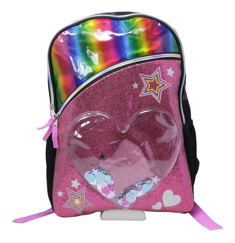 Mochila Escolar Niña Lentejuelas Corazón Color Rosa