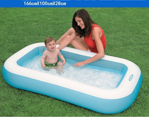 Pileta Inflable Intex Niños Rectangular Piso Acolchado Color Celeste