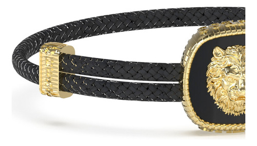Pulsera Guess Lion King Hombre Negro Dorado Diámetro 10 Cm Largo 21 Cm