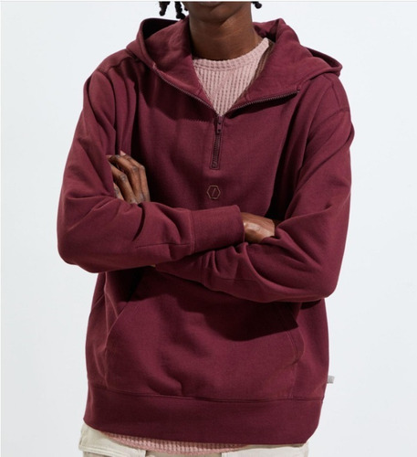 Poleron Hombre Medio Cierre Urban Outfitters Burdeo Talla L