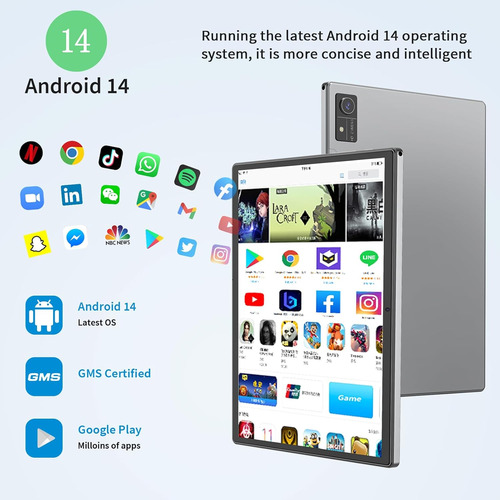 Tablet Android 14 (10 ) 16gb(8+8)ram +128gb Rom, Color Negro