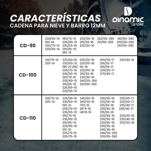Imagen 8 de 9 de Cadenas Para Nieve Y Barro 12mm Rodado 13 14 15 16 17 Auto