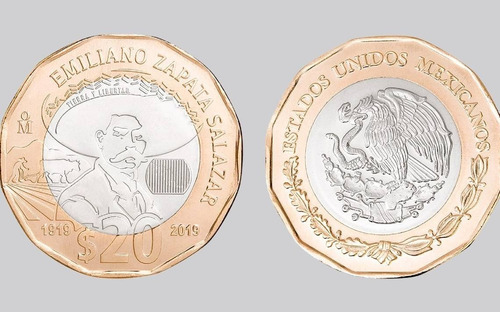 Moneda Coleccionista Veinte Pesos Emiliano Zapata 1919-2019