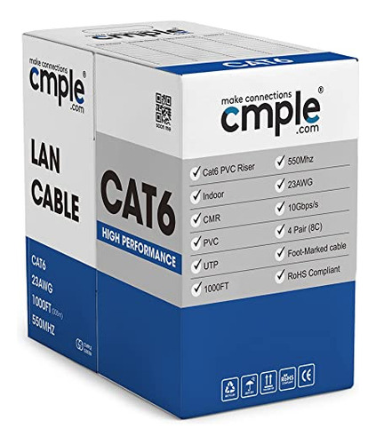 Cable Ethernet Cat6 1000ft Utp 23awg 10gbps 550 Mhz -
