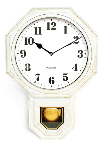 Reloj De Pared Con Pndulo Blanco Antiguo, Imitacin De Textur