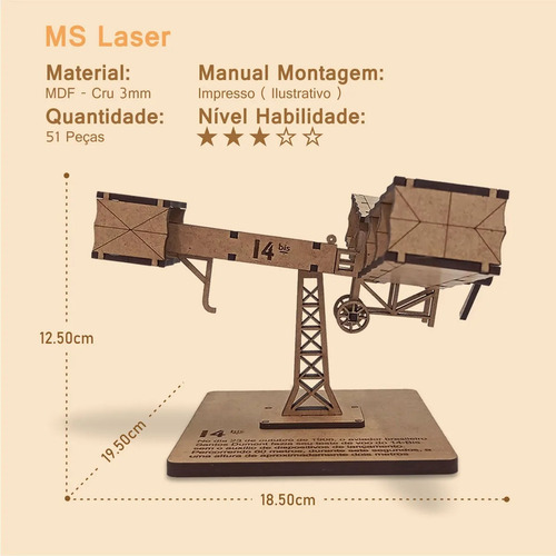 Avião 14 Bis Réplica Em Mdf - Detalhado