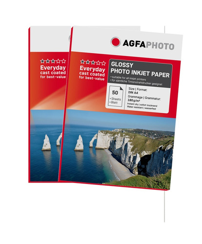 Pack 2 Papel Premium Agfa Glossy 180gr 50 Hojas A4