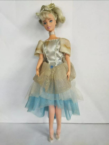 Disney Barbie Cenicienta Ballet Vestido Azul Perlas Arete (Usado)