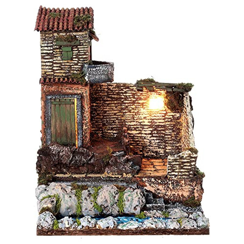 Pueblo Con Arroyo Y Luces Para Belén, 8 Cm, 40x30x30 Cm