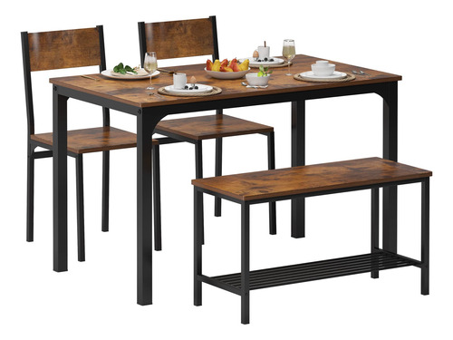 Dlandhome Mesa De Comedor Con 2 Sillas Y 1 Banco Para 4 Jueg