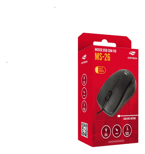 Mouse Usb Com Fio C3tech Ms26bk Preto Preto