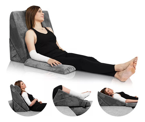 Juego 3 Almohadas Ajustables Cuña Memory Foam Color Gris