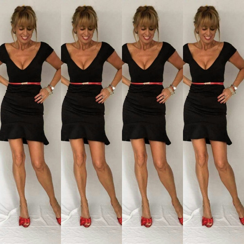 Imagen 5 de 8 de Vestido Lycra Volado Negro- Rojo- Ts Y Tm....mujer