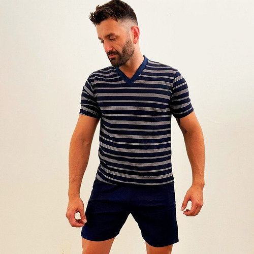 Imagen 3 de 9 de Pijama Clasico Hombre Verano Algodon Rayado- Macys 999