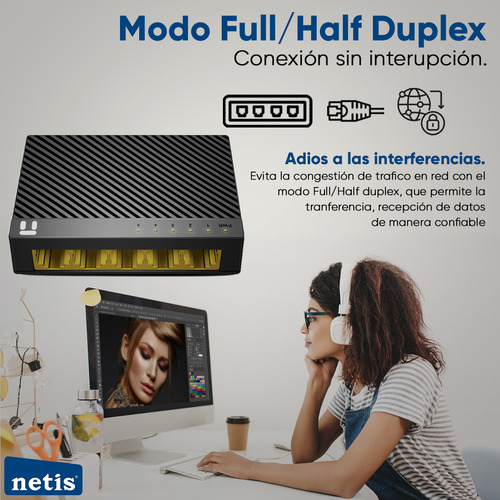 Netis Switch Conmutador Gigabit 5 Puertos 10/100/1000 Mbps