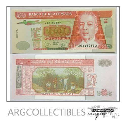 Guatemala 50 Quetzales Año 2001 P-105 Unc Sin Circular