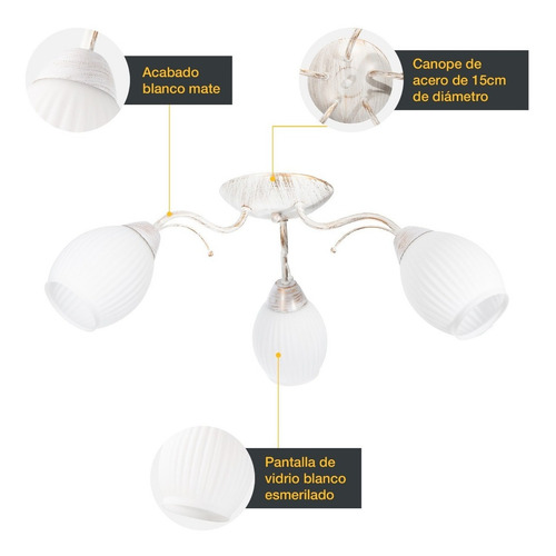 Lámpara Techo Lumimexico 23280-1 Blanco Mate E27 40w 3 Luces