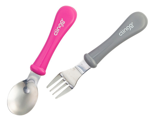 Imagem 2 de 3 de Kit Talher Infantil Bebê Garfo Colher Anatômico Inox Clingo