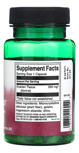 Glandular Ovariana 250mg Swanson 60 Caps 5un Sabor N/a