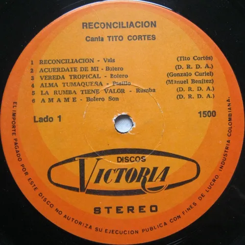 Reconciliación - Tito Cortés Lp Vinilo Acetato (Usado)