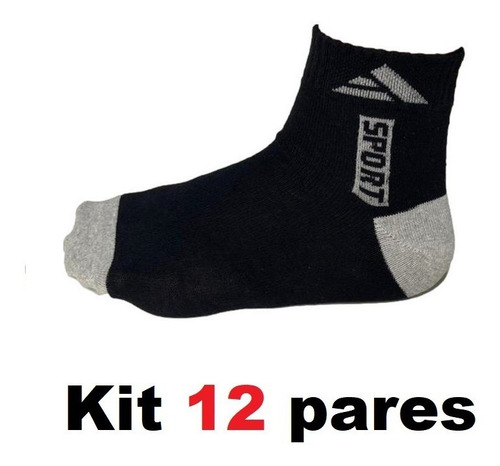 Imagem 1 de 5 de Kit 12 Pares Meia Masculino Cano Curto Soquete Algodão/ P/a