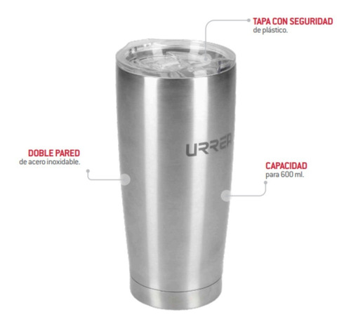 Termo De Acero Inoxidable 600ml - Urrea Ter60 /vc Color Plateado