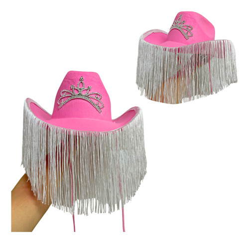 Sombrero Vaquero Rosa Con Tiras Para Despedida De Soltera