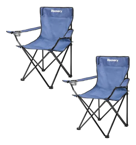 Mesa + 2 Sillas De Camping Discovery Plegable Portavaso Azul
