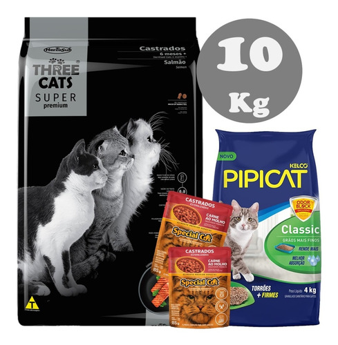 Three Cats Castrado Salmon Super Premium 10 Kg + Regalo