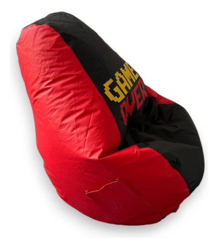 Sillon Puff Pera Gamer Game Over Estandar Con Bolsa Lateral Rojo