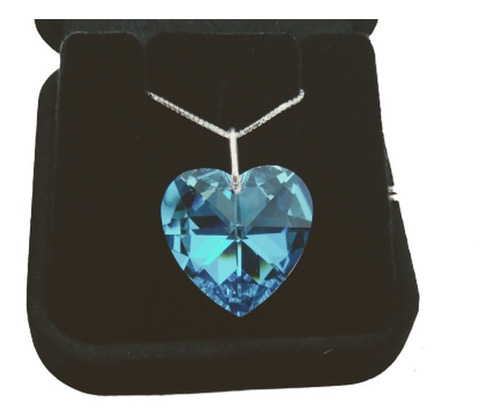 Imagem 1 de 6 de Colar Coração Cristal Swarovski Blue Ab 2,0 Cm - Prata 925