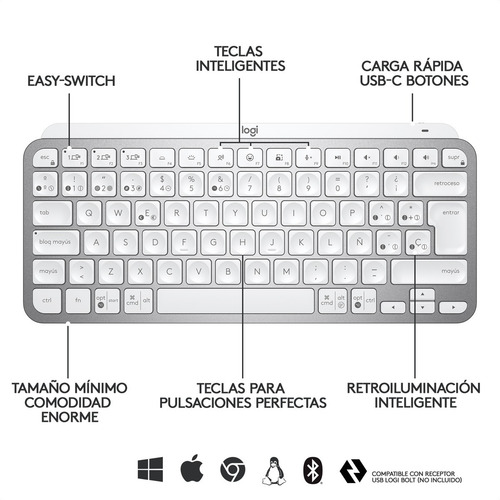 Imagen 9 de 10 de Teclado Avanzado Recargable Logitech Mx Keys Mini - Gris Pál