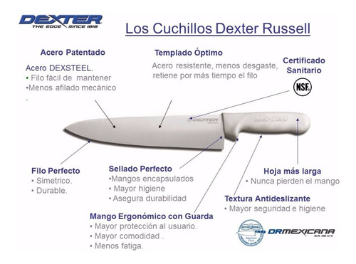 Cuchillo De Chef 25 Cm Marca Dexter, Linea Sani Safe