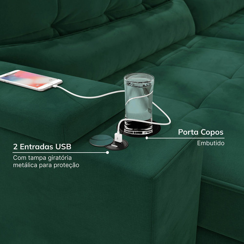 Sofá Retrátil Reclinável Com Porta Copos E Usb 4 Da