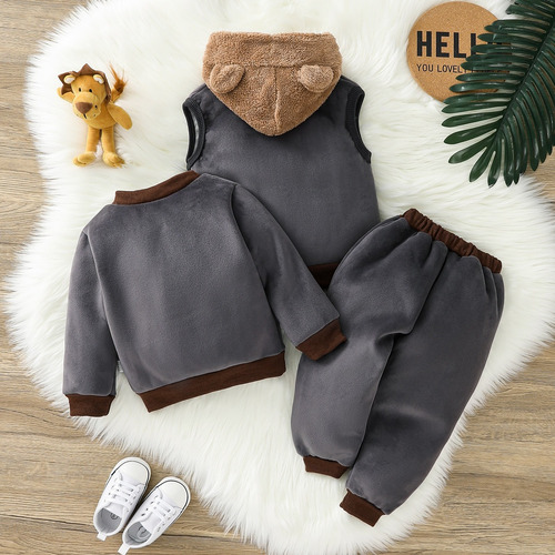 Conjunto Casual De Manga Larga Para Niños Con Estampado Gris Oscuro 9-12 M