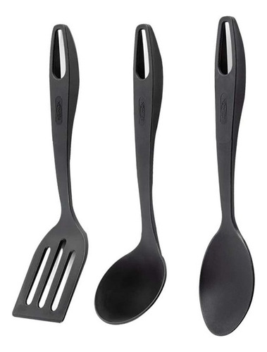 Jogo De Utensílios 30cm 3 Peças Wavy Nylon 2245/3 Brinox Cor Preto