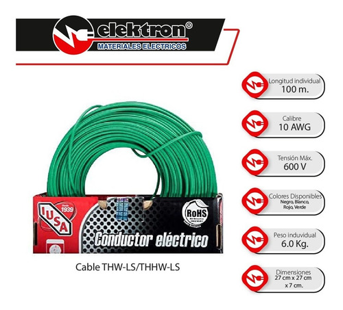 Imagen 3 de 7 de Caja 100 Mts Cable Iusa Rojo Thw Cal 10 Awg 100%cobre